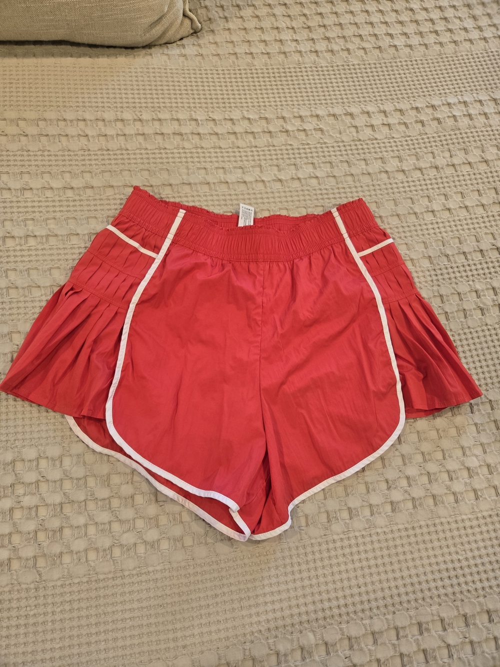 Women’s Red Athletic Pleated Shorts with White Trim